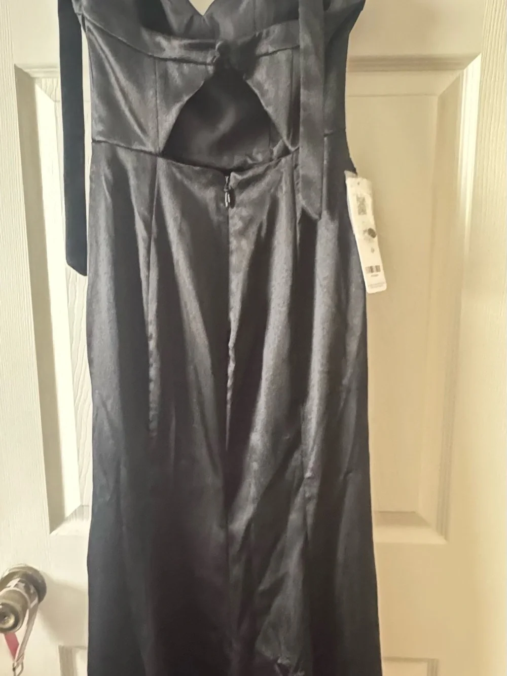 Azazie Black Satin Halter Gown with Side Slit